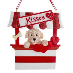 Kurt Adler Dog Kisses - Kissing Booth Ornament - Tan Goldendoodle
