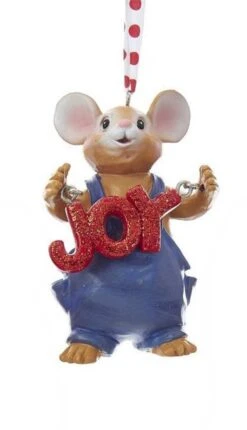 Kurt Adler Mouse In Overalls Ornament - Joy