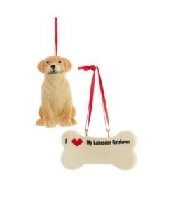 Kurt Adler I Love My Yellow Labrador Retriever With Dog Bone Ornaments