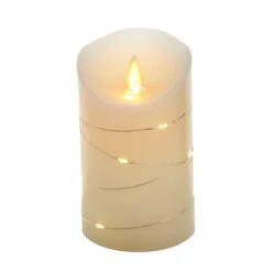 Kurt Adler 5" Battery Operated Flicker Flame White Candle With Fairy Lights