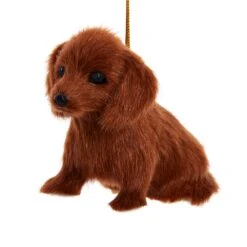 Kurt Adler Furry Dog Ornament - Brown Dachshund