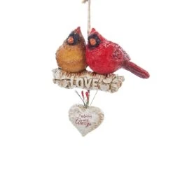Kurt Adler Cardinals On Birch Branch Ornament - Love Forever And Always