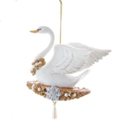 Kurt Adler White Swan On A Snowflake Perch - Ornament