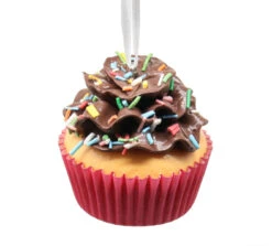 Kurt Adler Flower Cupcake Ornaments - Brown With Skinny Sprinkles