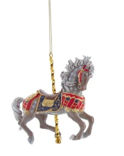 Kurt Adler Resin Carousel Ornament - Grey Horse
