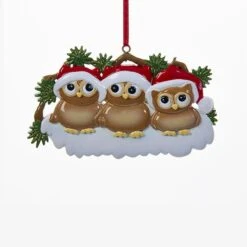 Kurt Adler Owl Family Of 3 Ornament For Personalization