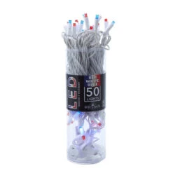 Kurt Adler 50-Light 5mm Red, White, Blue Frost LED White Wire Light Set