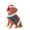 Kurt Adler Golden Retriever With Plaid Coat And Santa Hat Ornament
