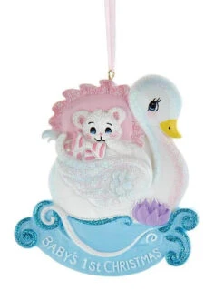 Kurt Adler Swan - Babies First Christmas Ornament - Pink