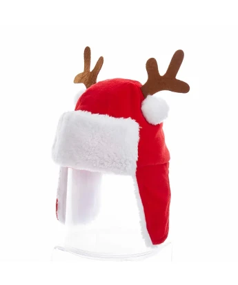 Kurt Adler Red Plush Kids Santa Hat With Antlers 2 Kurt Adler Red Plush Kids Santa Hat With Antlers - Image 2