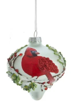 Kurt Adler Glass Cardinal Frosted Glass Ornament - Onion Shape