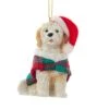Kurt Adler Goldendoodle With Plaid Coat And Santa Hat Ornament