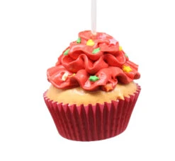 Kurt Adler Flower Cupcake Ornaments - Red With Shaped Sprinkles