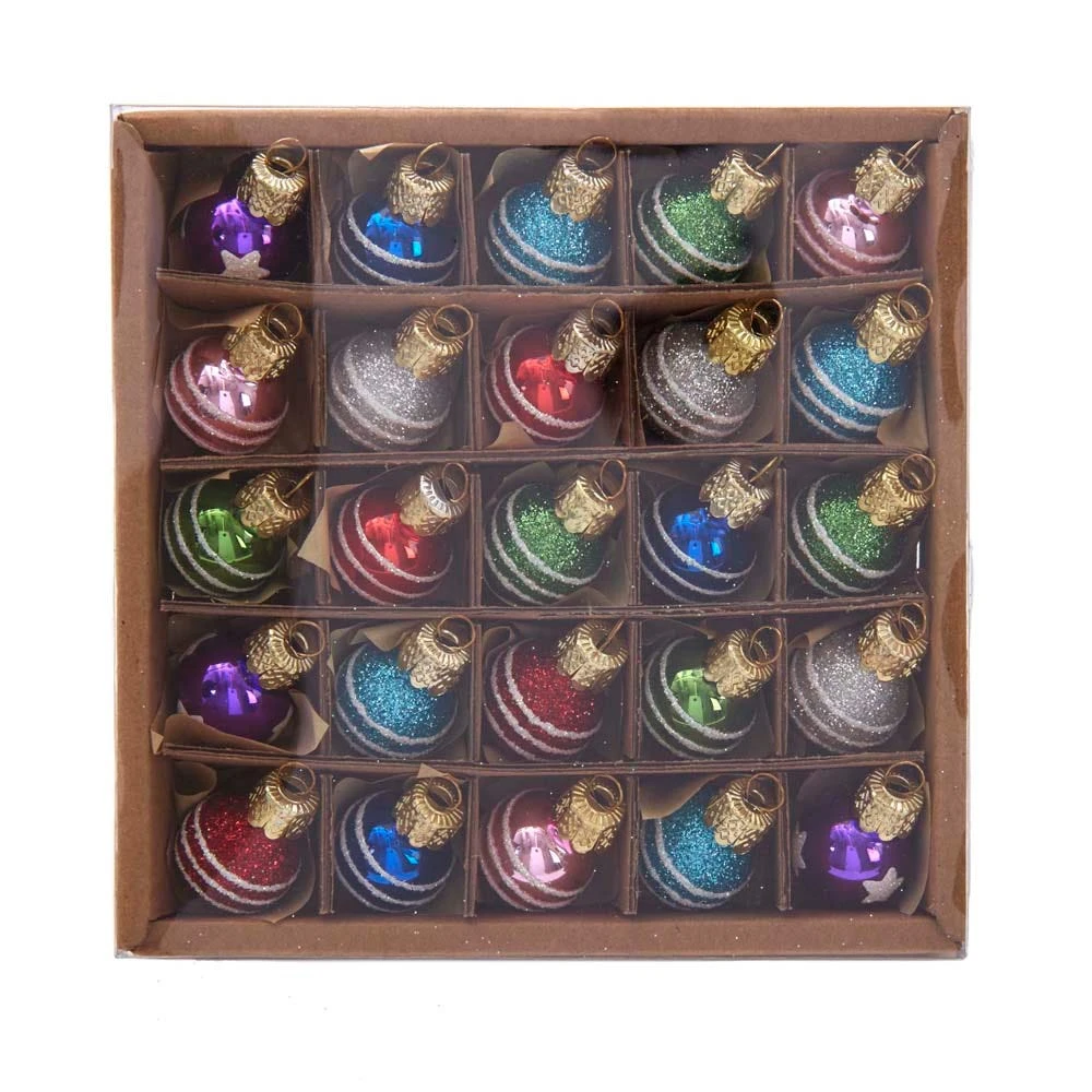 Kurt Adler Miniature Decorated Glass Ball Ornaments - 25-Piece Box 1 Kurt Adler Miniature Decorated Glass Ball Ornaments - 25-Piece Box