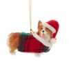 Kurt Adler Welsh Corgi With Plaid Coat And Santa Hat Ornament