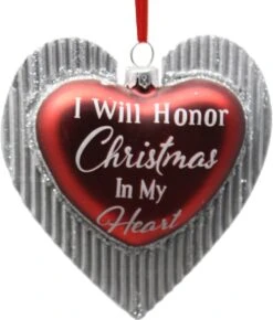 Kurt Adler Glass Glitter Heart With Sayings Ornament - Honor