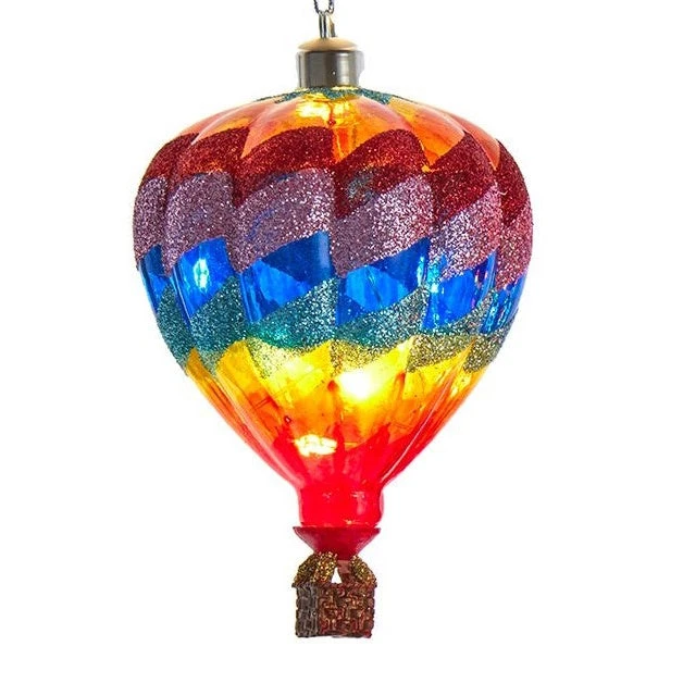 Kurt Adler Glass USB Powered LED Hot Air Balloon Ornament - Blue Zigzag 1 Kurt Adler Glass USB Powered LED Hot Air Balloon Ornament - Blue Zigzag