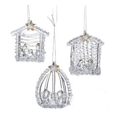 Kurt Adler Spun Glass Nativity Ornaments - 3 Piece Box Set