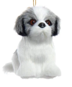 Kurt Adler Furry Dog Ornament - Grey Shih-Tzu
