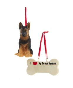 Kurt Adler I Love My German Shepherd With Dog Bone Ornaments