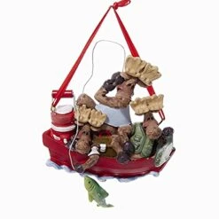 Kurt Adler Moose In Fishing Boat Ornament - Family Of 3