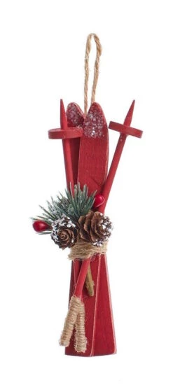 Kurt Adler Wooden Skis With Holiday Décor Ornament - -Festive Ornaments Deals zbavjvbne0ccxiuhlrei