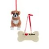 Kurt Adler I Love My Boxer With Dog Bone Ornaments