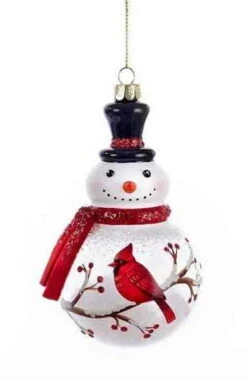 Kurt Adler Glass Snowman With Cardinal Ornament